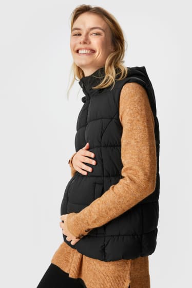Mujer - Chaleco acolchado premamá con capucha y cubierta para el bebé - negro