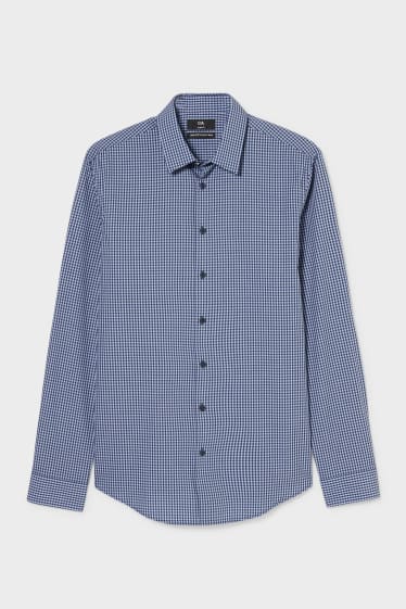 Pánské - Business košile - slim fit - kent - snadné žehlení - kostkovaná - modrá