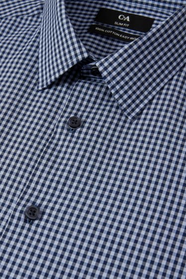 Uomo - Camicia business - slim fit - collo all'italiana - facile da stirare - quadri - blu