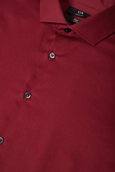Mężczyźni - Koszula biznesowa - body fit - kołnierzyk włoski - Flex - dobrze się prasuje - ciemnoczerwony