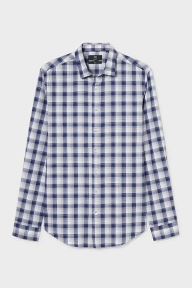 Heren - Businessoverhemd - slim fit - Kent - gemakkelijk te strijken - geruit - donkerblauw / wit