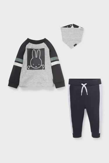 Babys - Miffy - Baby-Outfit - 3 teilig - dunkelgrau / hellgrau
