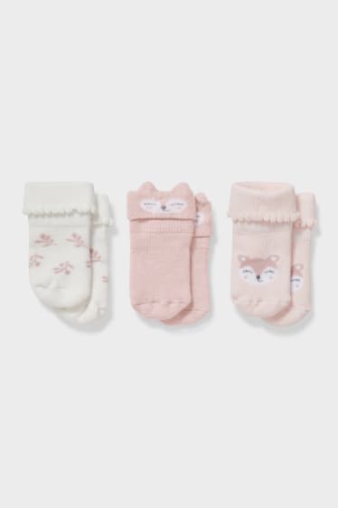 Baby's - Set van 3 paar - newbornsokken - wit / roze