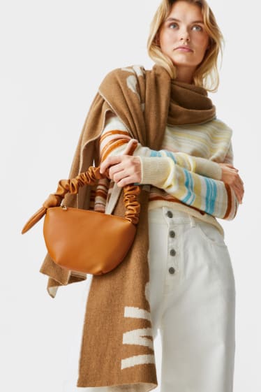 Women - Shoulder bag with knot detail - faux leather - orange