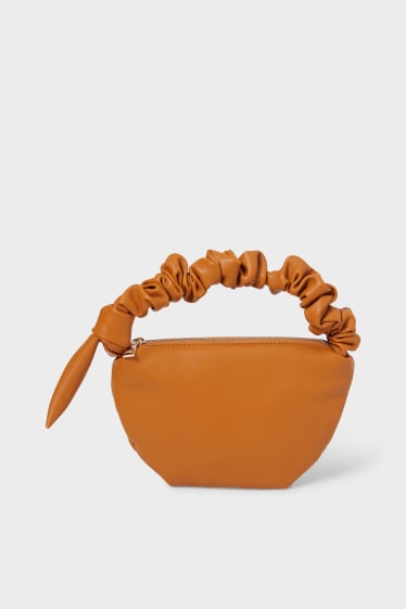 Damen - Schultertasche mit Knotendetail - Lederimitat - orange