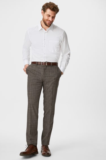 Men - Suit trousers - regular fit - flex - check - brown / dark blue