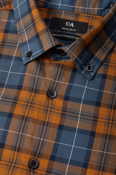 Uomo - Camicia business - regular fit - button down - quadretti - marrone