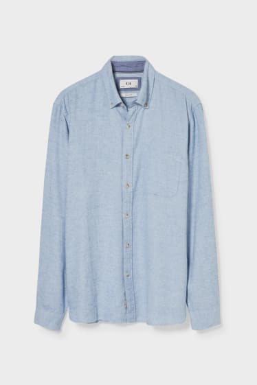 Heren - Flanellen overhemd - regular fit - button down - lichtblauw