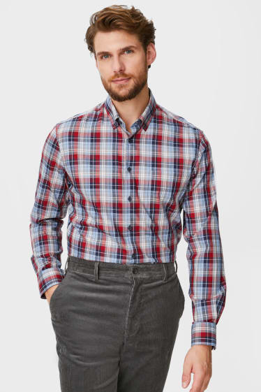 Herren - Businesshemd - Regular Fit - Button-down - bügelleicht - rot / blau