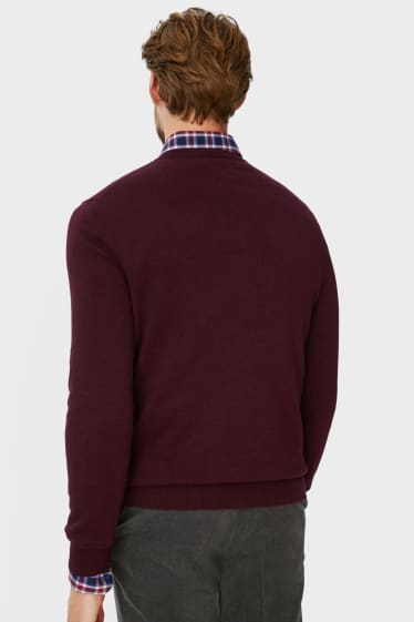 Heren - Fijngebreide trui en overhemd - regular fit - button down - bordeaux