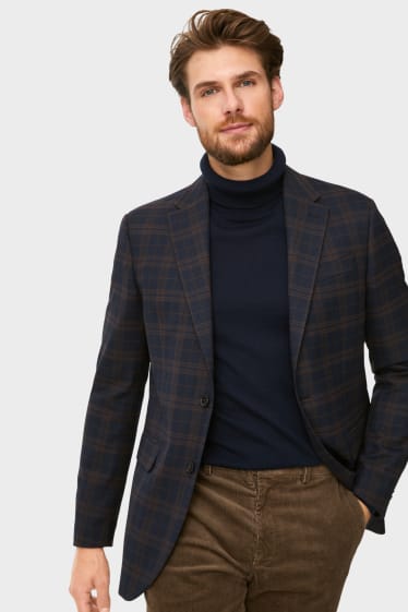 Men - Tailored jacket - regular fit - check - brown / dark blue