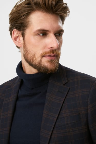 Men - Tailored jacket - regular fit - check - brown / dark blue