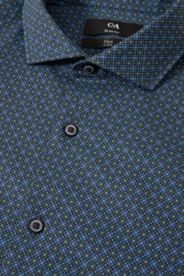 Heren - Businessoverhemd - slim fit - cut away - flex - blauw / donkergroen