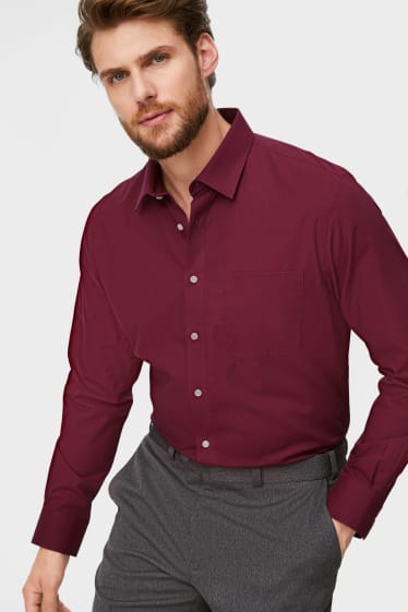 Pánské - Business košile - regular fit - kent - snadné žehlení - tmavočervená