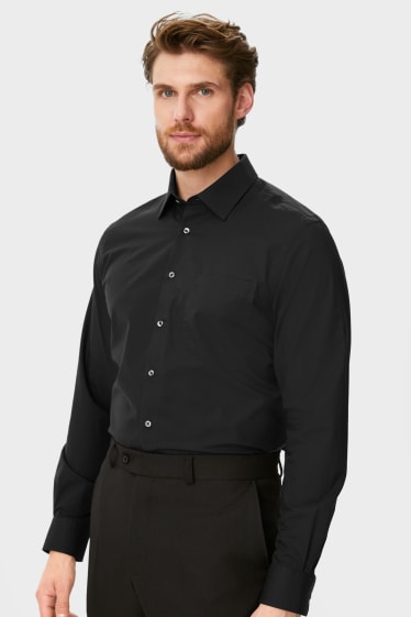 Uomo - Camicia business - regular fit - collo all'italiana - facile da stirare - nero