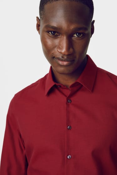 Hombre - Camisa - slim fit - kent - de planchado fácil - rojo oscuro