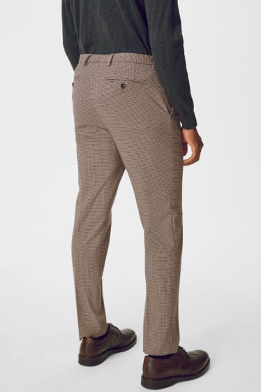 Pánské - Oblekové kalhoty - slim fit - Flex - kostkované - béžová-žíhaná