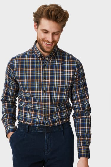 Uomo - Camicia business - regular fit - button down - facile da stirare - blu scuro / bianco