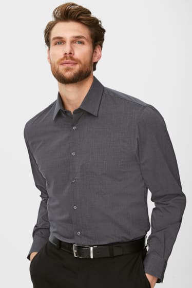 Uomo - Camicia business - regular fit - collo all'italiana - facile da stirare - grigio scuro
