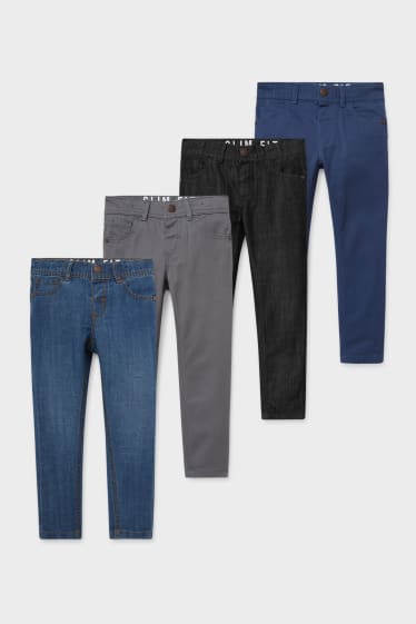 Enfants - Lot de 4 - jeans et pantalons - slim fit - gris / bleu foncé