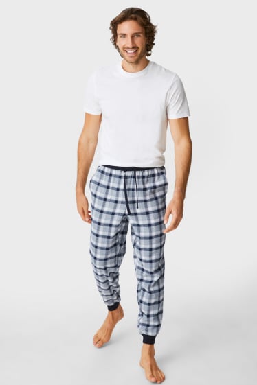 Heren - Flanellen pyjamabroek - geruit - donkerblauw