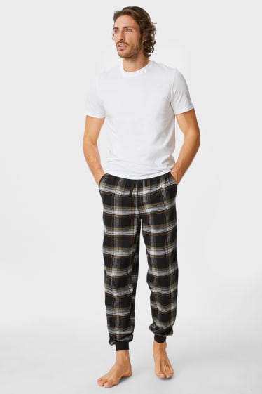 Heren - Flanellen pyjamabroek - geruit - donkergroen / zwart