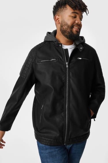 Bărbați - Jachetă de motociclist - imitație de piele - aspect 2 în 1 - negru