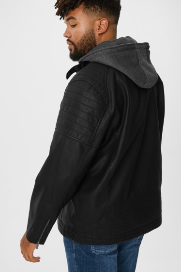 Men - Biker jacket - faux leather - 2-in-1 look - black