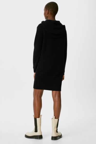Women - Cashmere dress with hood - black