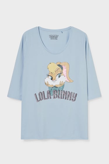 Donna - T-shirt - effetto brillante - Looney Tunes - azzurro