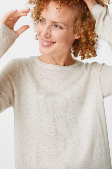 Kobiety - Sweter z cienkiej dzianiny - efekt połysku - beżowy-melanż