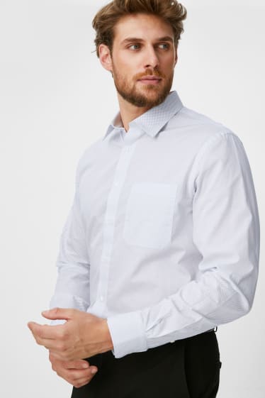 Pánské - Business košile - regular fit - kent - puntíkovaná - světle modrá