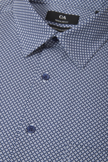 Hommes - Chemise de bureau - regular fit - manches ultracourtes - facile à repasser - bleu foncé / blanc
