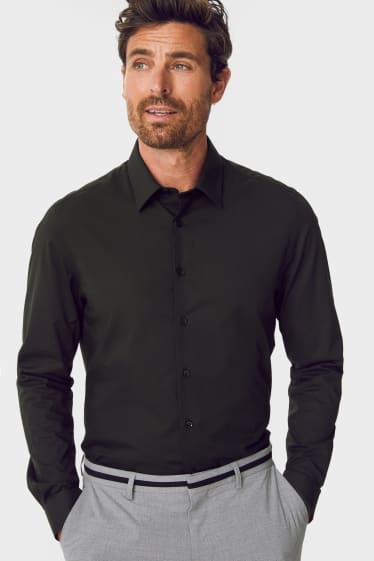 Uomo - Camicia business - slim fit - collo all'italiana - facile da stirare - nero