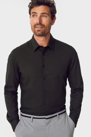 Heren - Business-overhemd - slim fit - kent - gemakkelijk te strijken - zwart