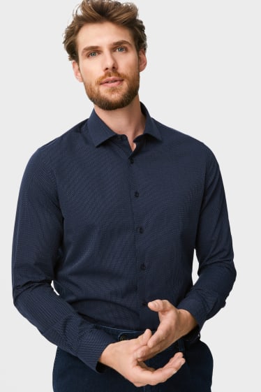 Men - Business shirt - slim fit - cutaway collar - easy-iron - polka dot - dark blue