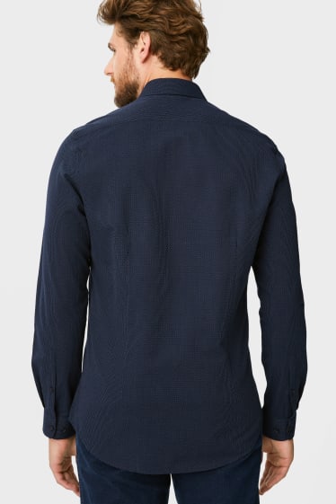 Hommes - Chemise de bureau - slim fit - col cutaway - facile à repasser - á pois - bleu foncé