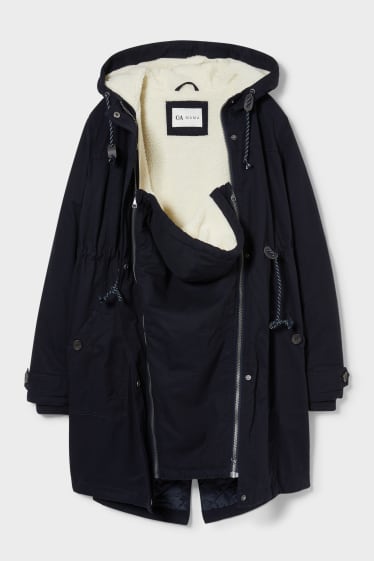 Women - Maternity parka with hood and baby pouch - dark blue