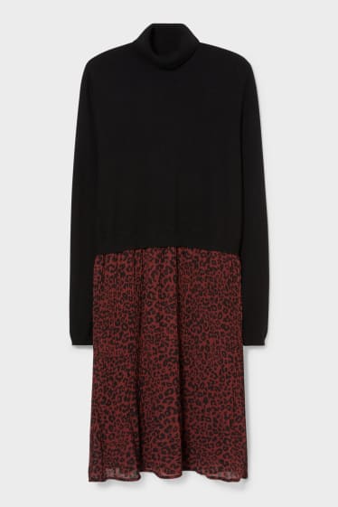 Damen - Fit & Flare Kleid - 2-in-1-Look - plissiert - schwarz
