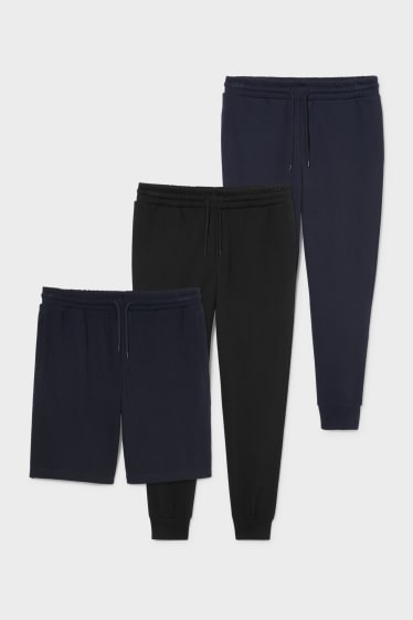 Hommes - Ensemble - 2 pantalons de jogging et short en molleton - 3 pièces - noir