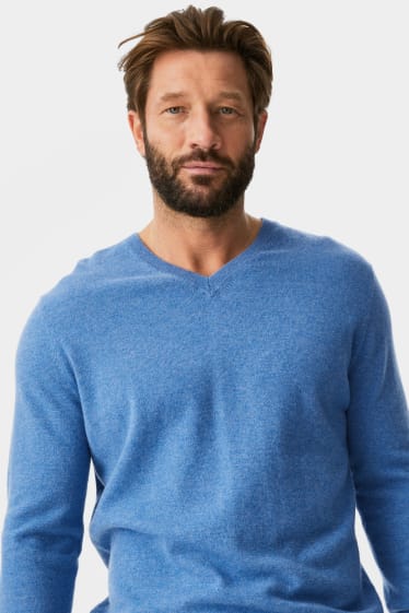 Herren - Kaschmir-Pullover - blau-melange