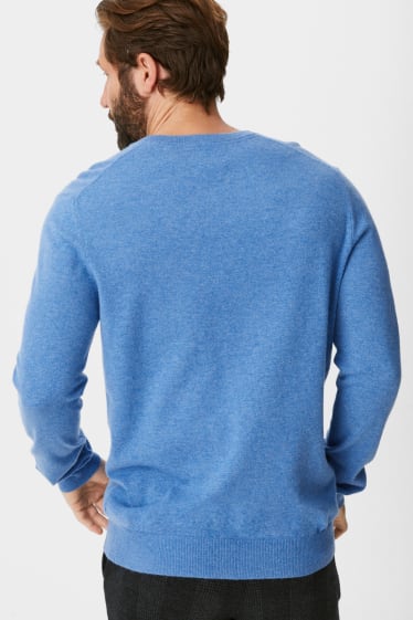 Herren - Kaschmir-Pullover - blau-melange