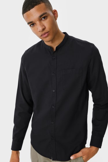 Men - CLOCKHOUSE - shirt - regular fit - band collar - black