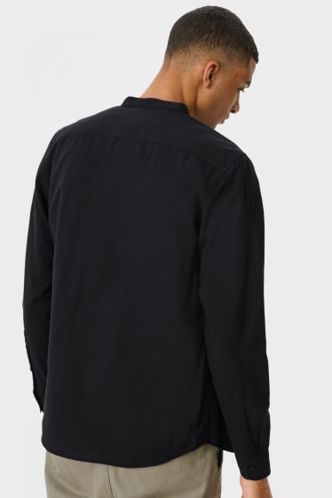 Heren - CLOCKHOUSE - overhemd - regular fit - opstaande kraag - zwart