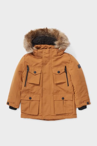 Bambini - Parka con cappuccio e inserto in pelo - havana