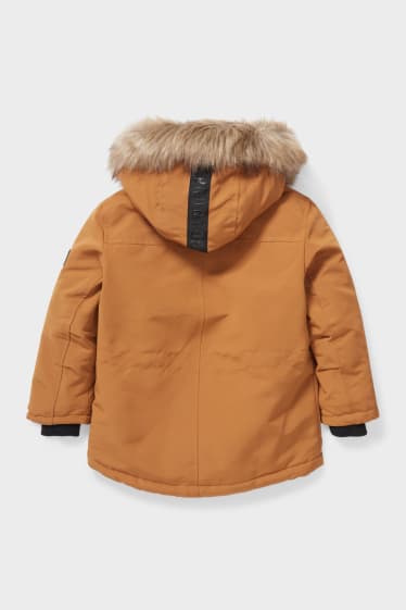 Bambini - Parka con cappuccio e inserto in pelo - havana