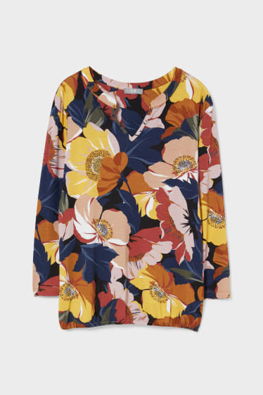 Dámské - Tričko s dlouhým rukávem - s květinovým vzorem - barevná