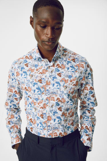 Men - Business shirt - slim fit - cutaway collar - Flex - easy-iron - white / blue