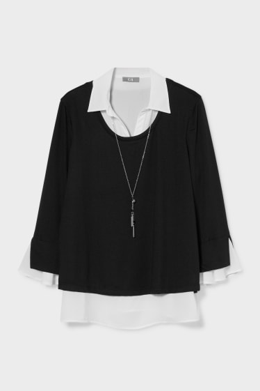 Damen - Bluse mit Kette - 2-in-1-Look - schwarz