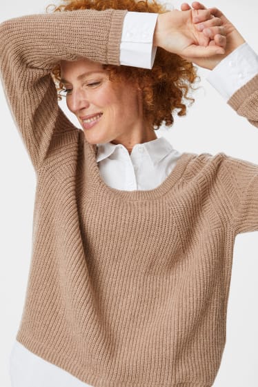 Damen - Pullover - 2-in-1-Look - weiß / beige